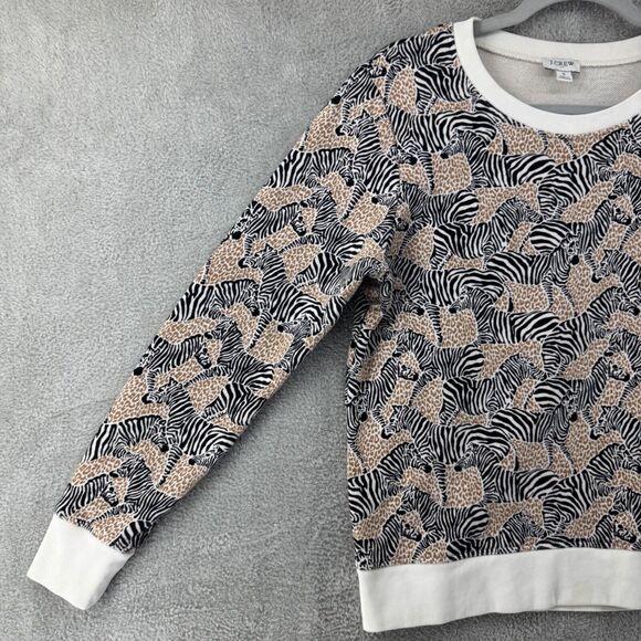 J Crew Sweater Womens S Brown Zebras Novelty Print Terry Crew Neck Long Sleeve - Picture 5 of 15